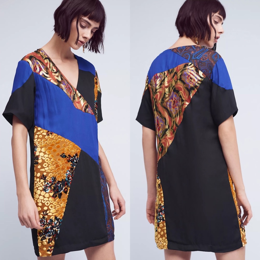 Anthropologie HD in Paris Camellia Gold Vintage Inspired Cocktail Dress